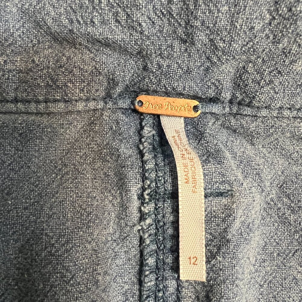 Free People Utility Cargo Midi Skirt Blue Belted Pockets Women's Size 12 - Picture 6 of 10